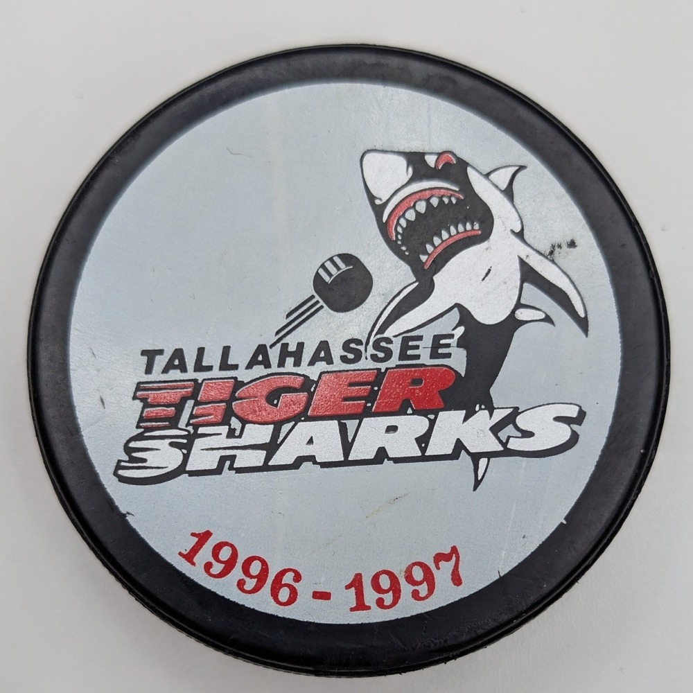 VTG Lindsay Hockey Puck Black Tallahassee Tiger Sharks ECHL Wild 106 Defunct 90s